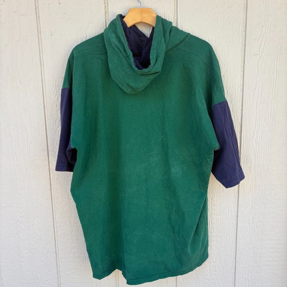 Vintage Russell Athletic Short Sleeve Hoodie Men's XL Blue Green Colorblock 90s - Picture 5 of 8